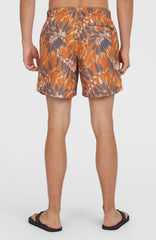 Cali Floral 16'' Swim Shorts Orange Dipped Leaves