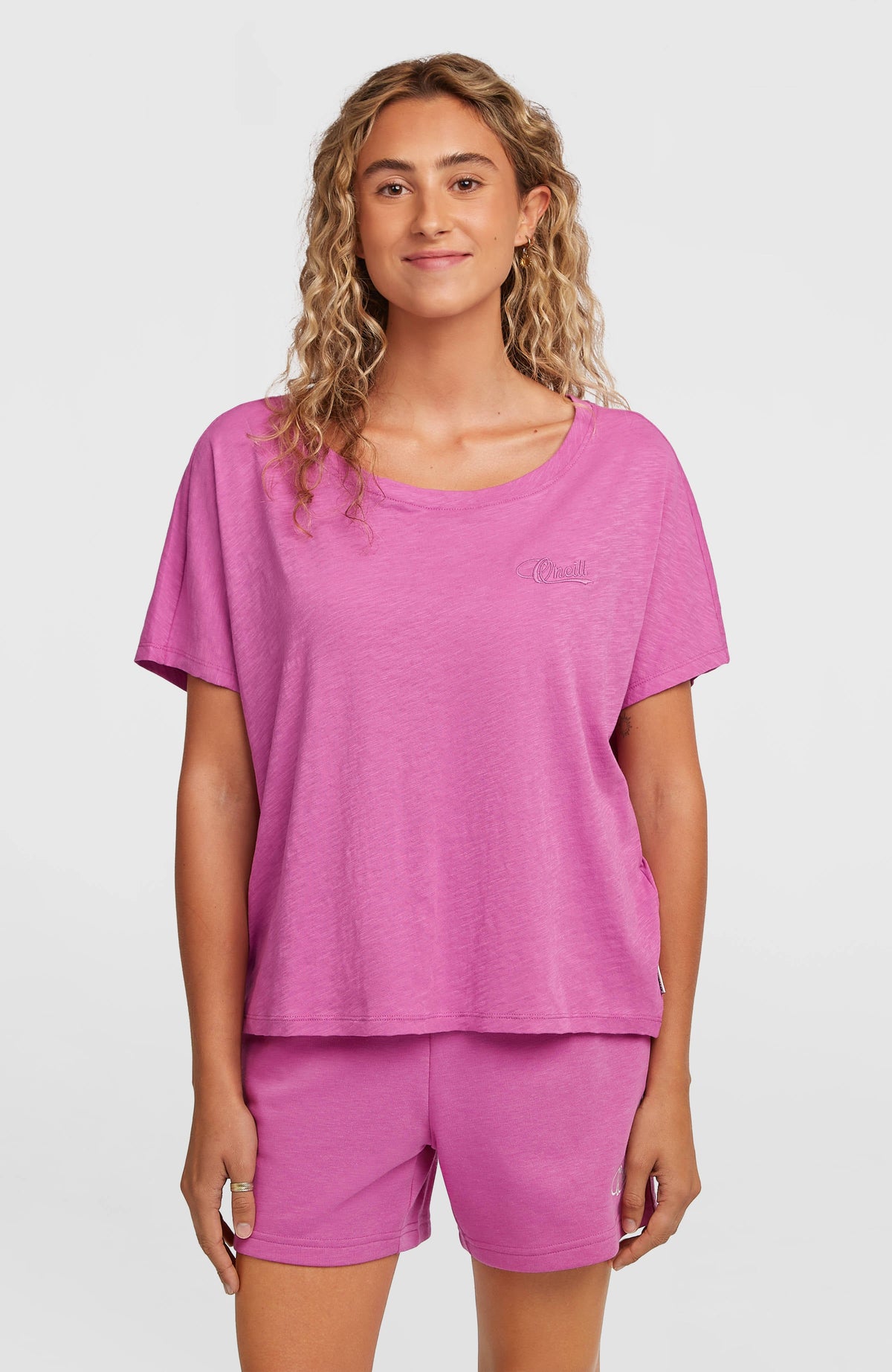 Essentials O'Neill Script Scoop Neck T-Shirt Electric Fuschia