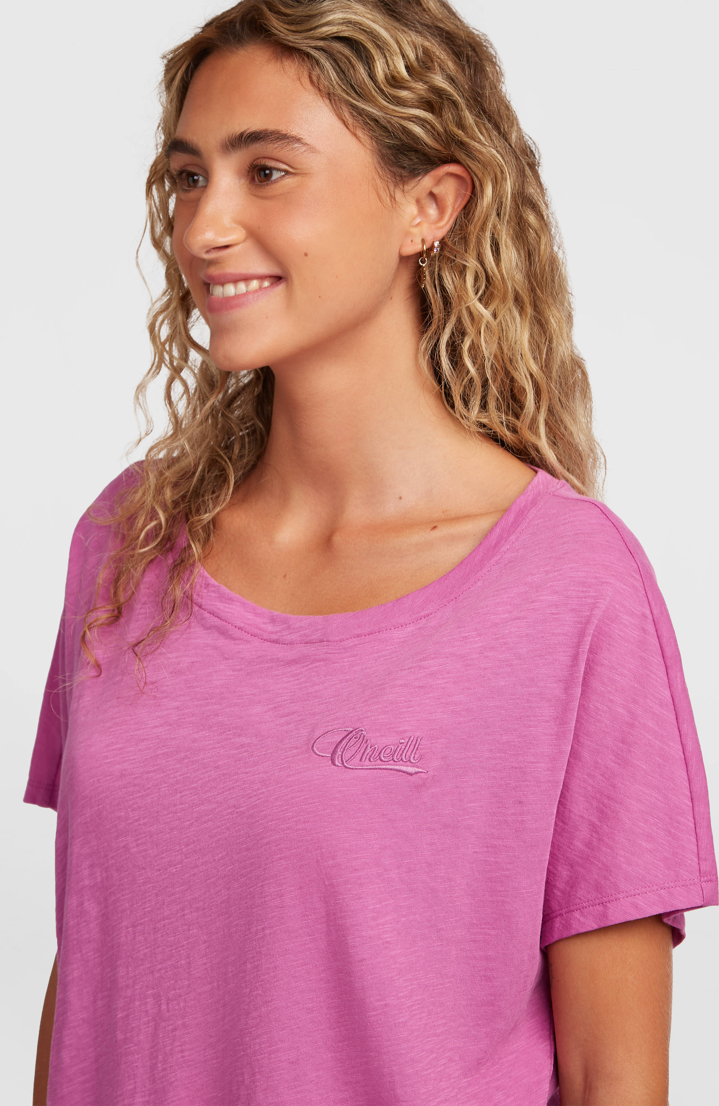 Essentials O'Neill Script Scoop Neck T-Shirt Electric Fuschia