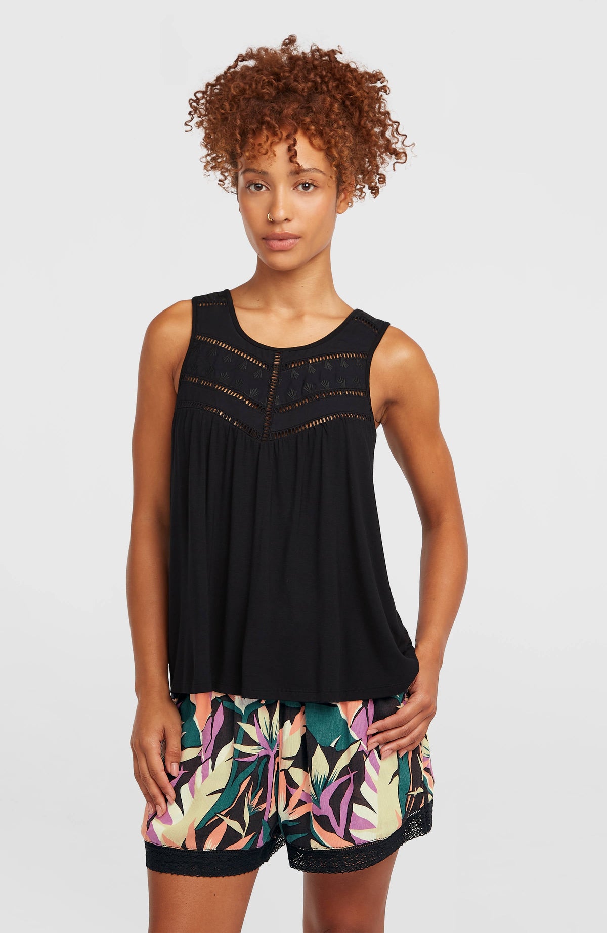 Essentials Tokeena Embroidery Tank Black Out