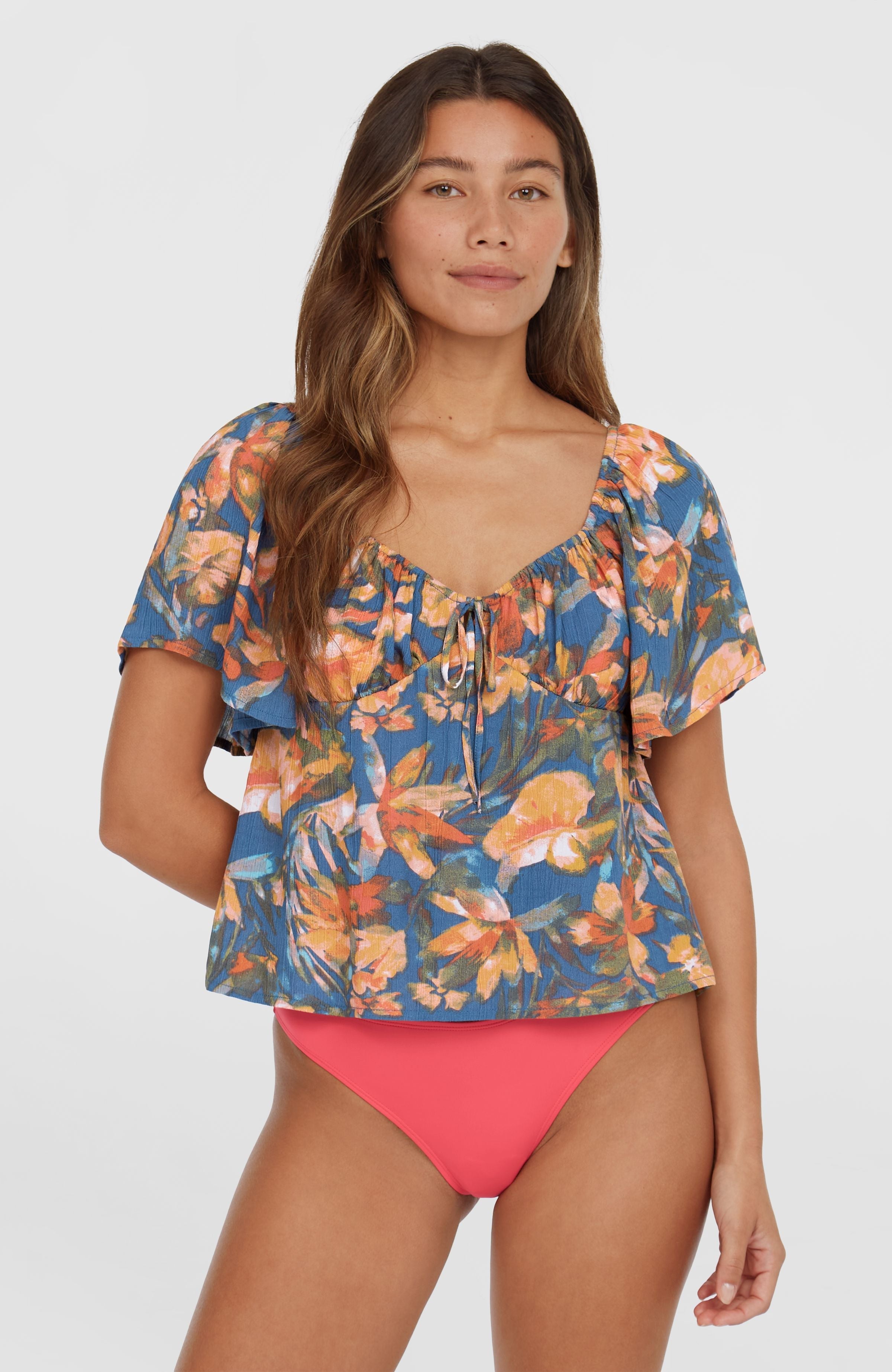 Huges Woven Top Blue Painted Tropics