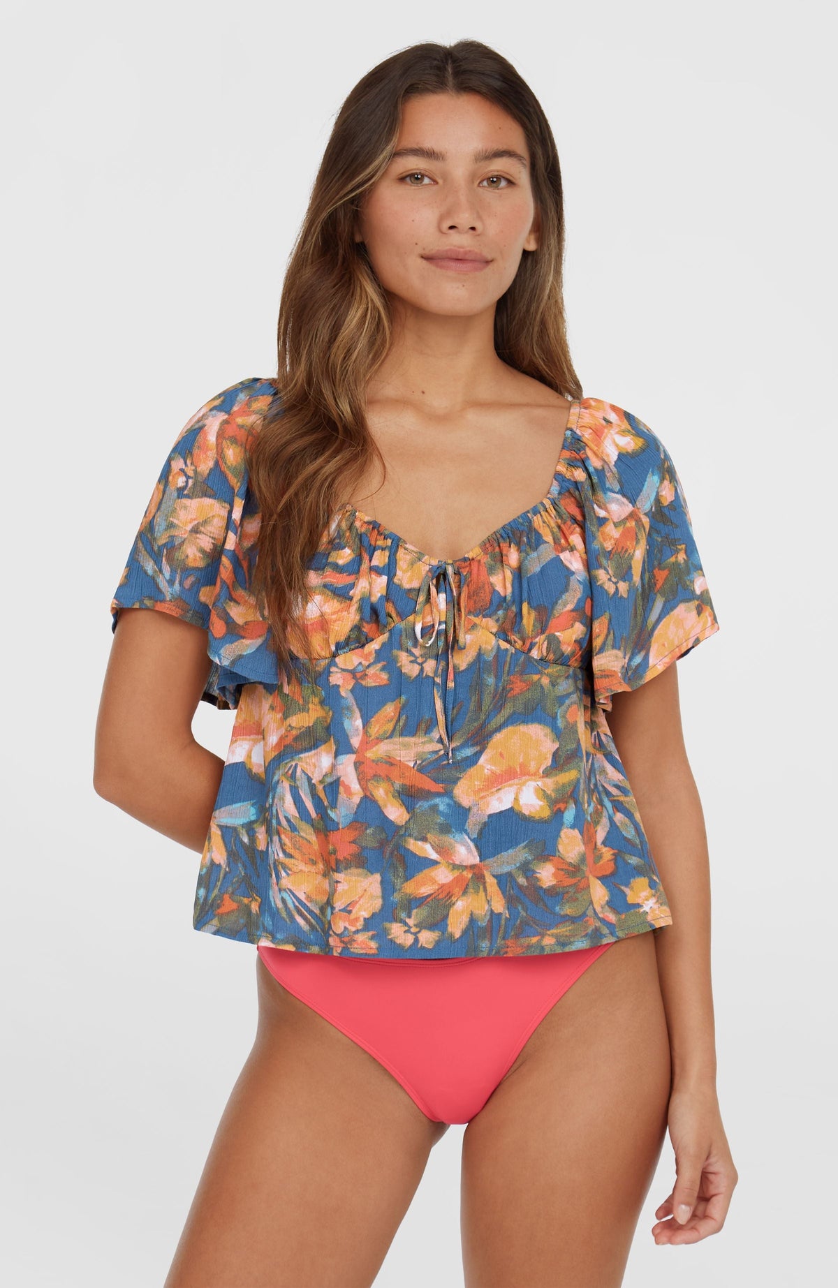 Huges Woven Top Blue Painted Tropics