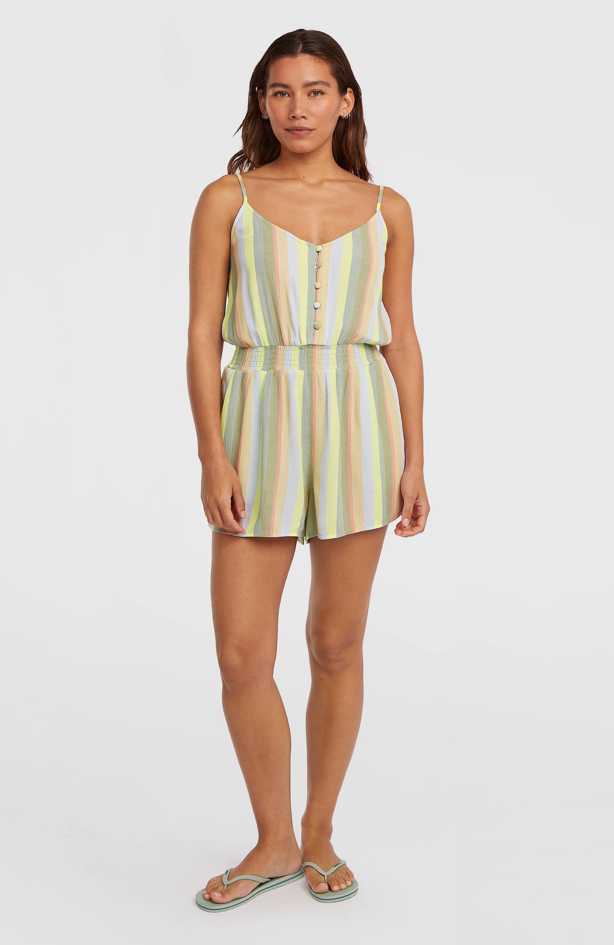 Thin Strap Buttoned Romper Multi Must Haves Stripe