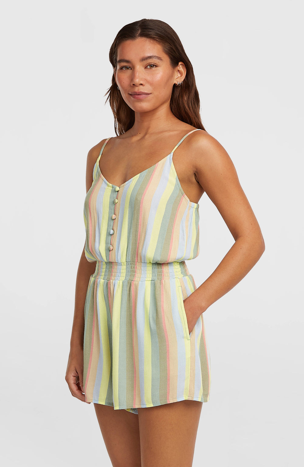 Thin Strap Buttoned Romper Multi Must Haves Stripe