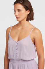 Thin Strap Buttoned Romper Pale Lavender