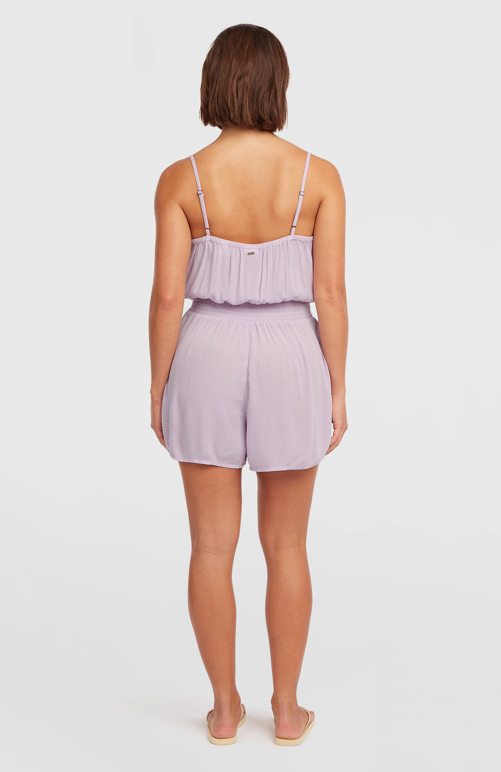 Thin Strap Buttoned Romper Pale Lavender