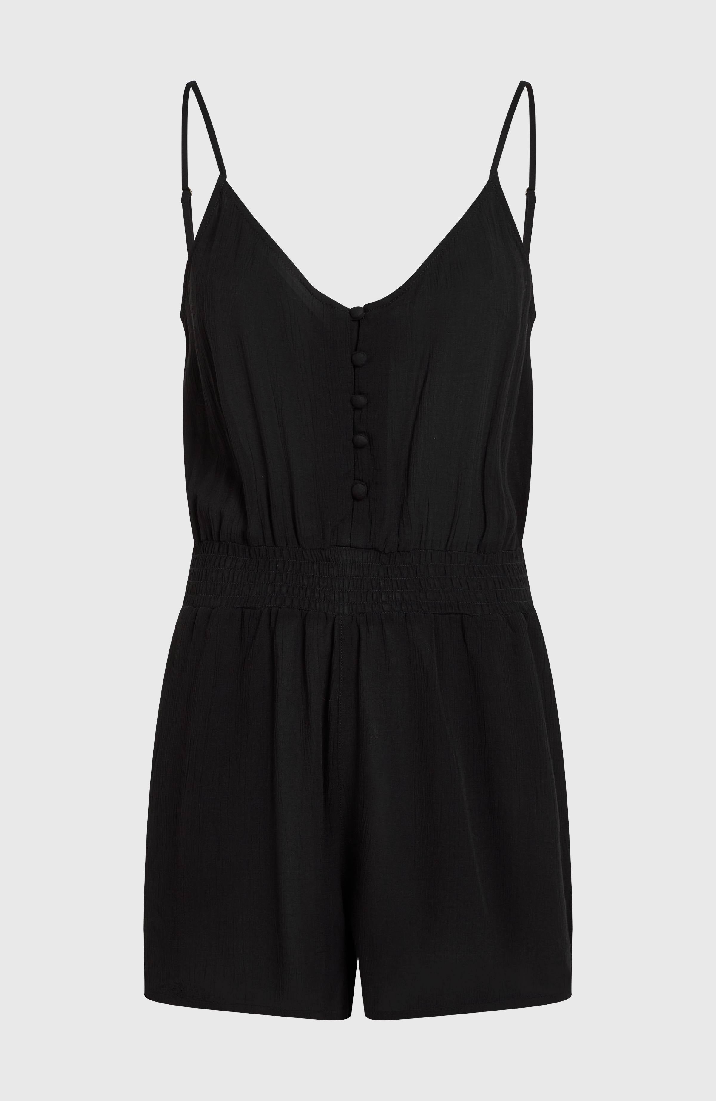 Thin Strap Buttoned Romper Black Out