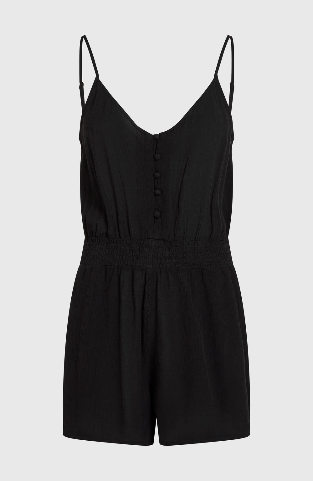 Thin Strap Buttoned Romper Black Out