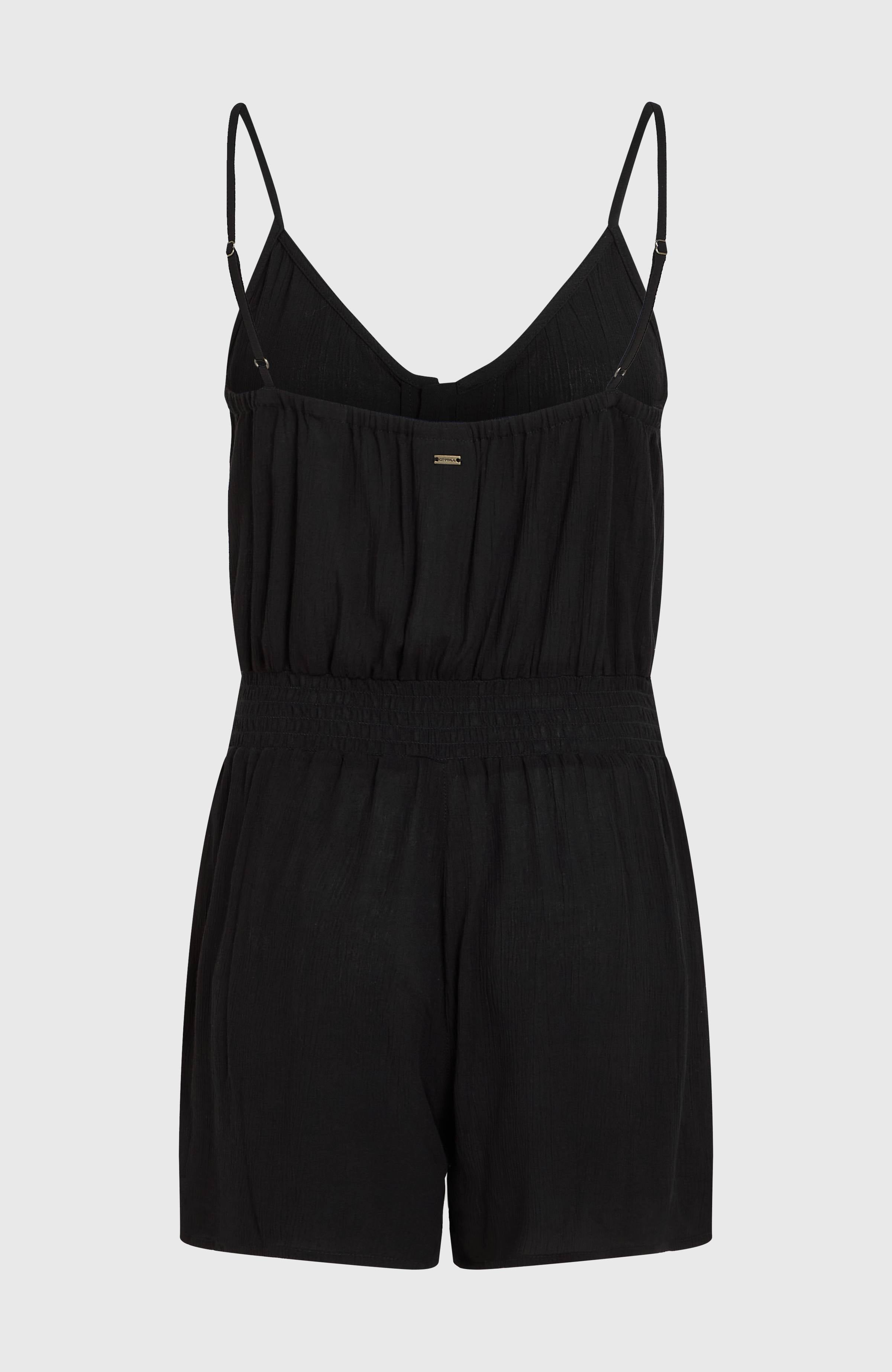 Thin Strap Buttoned Romper Black Out