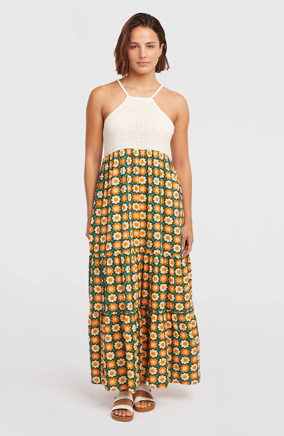 O'Riginals Maxi Dress Green Retro Flower