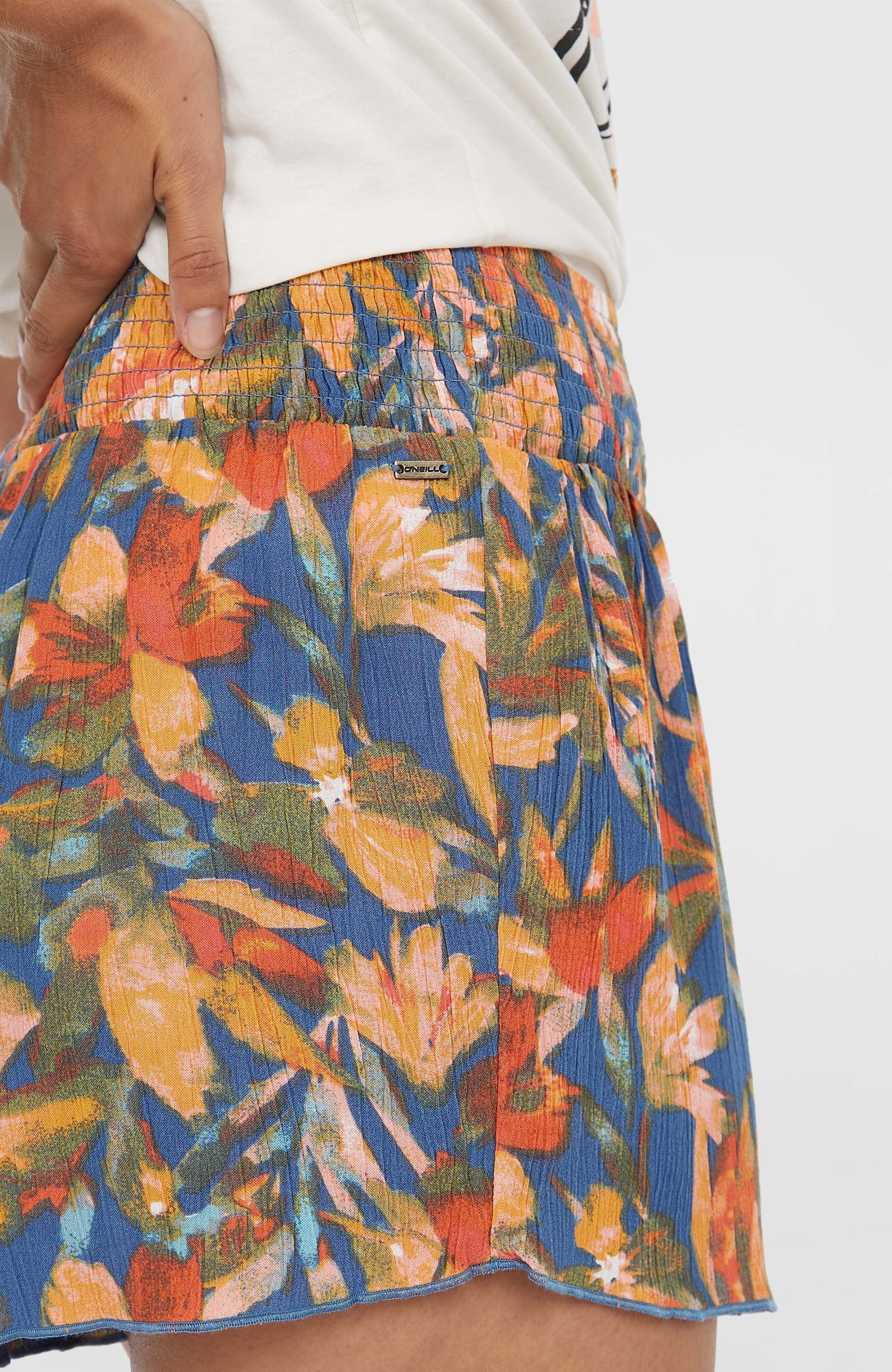 Johnny Smocked Waist Shorts Blue Painted Tropics