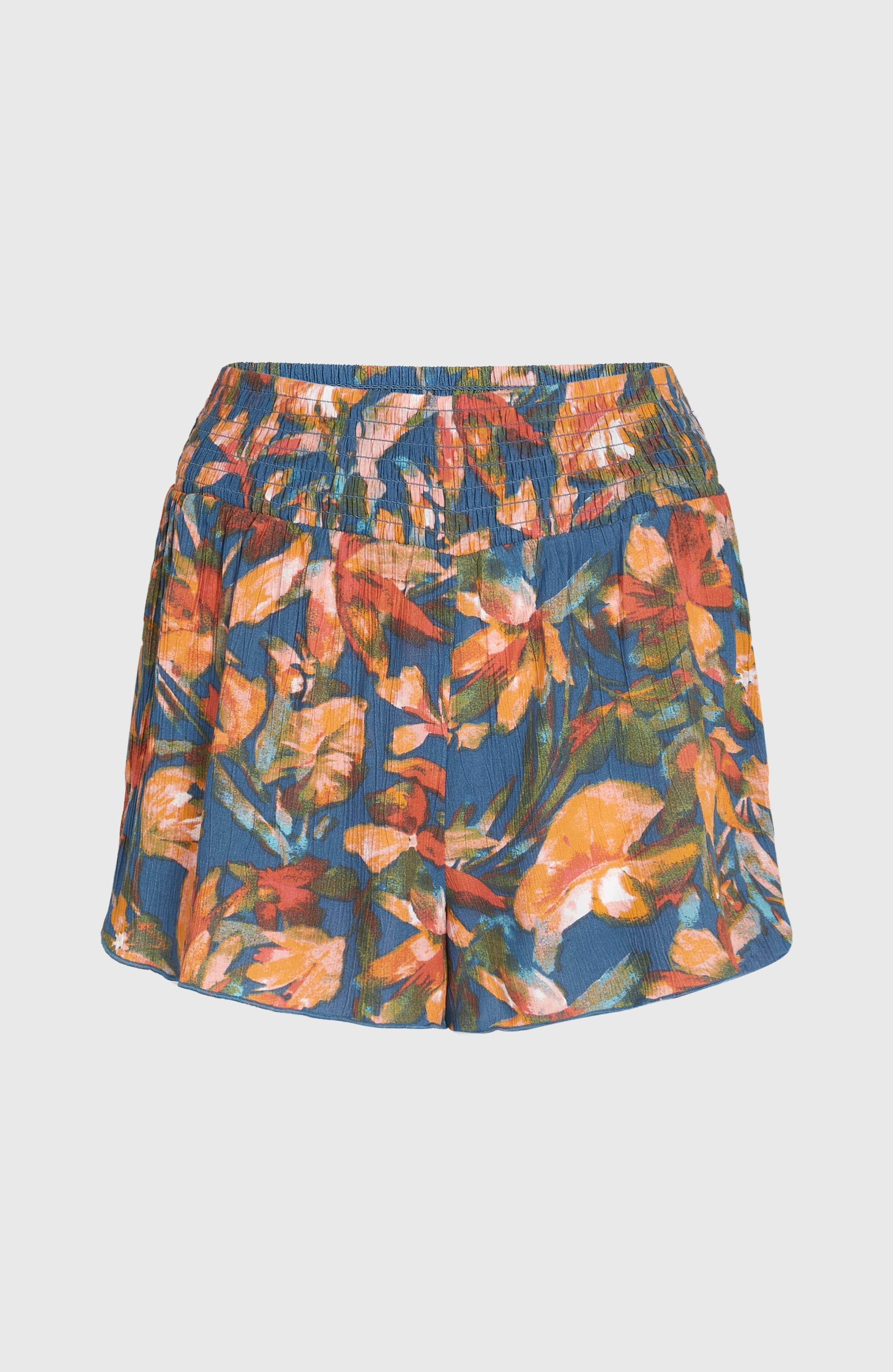 Johnny Smocked Waist Shorts Blue Painted Tropics