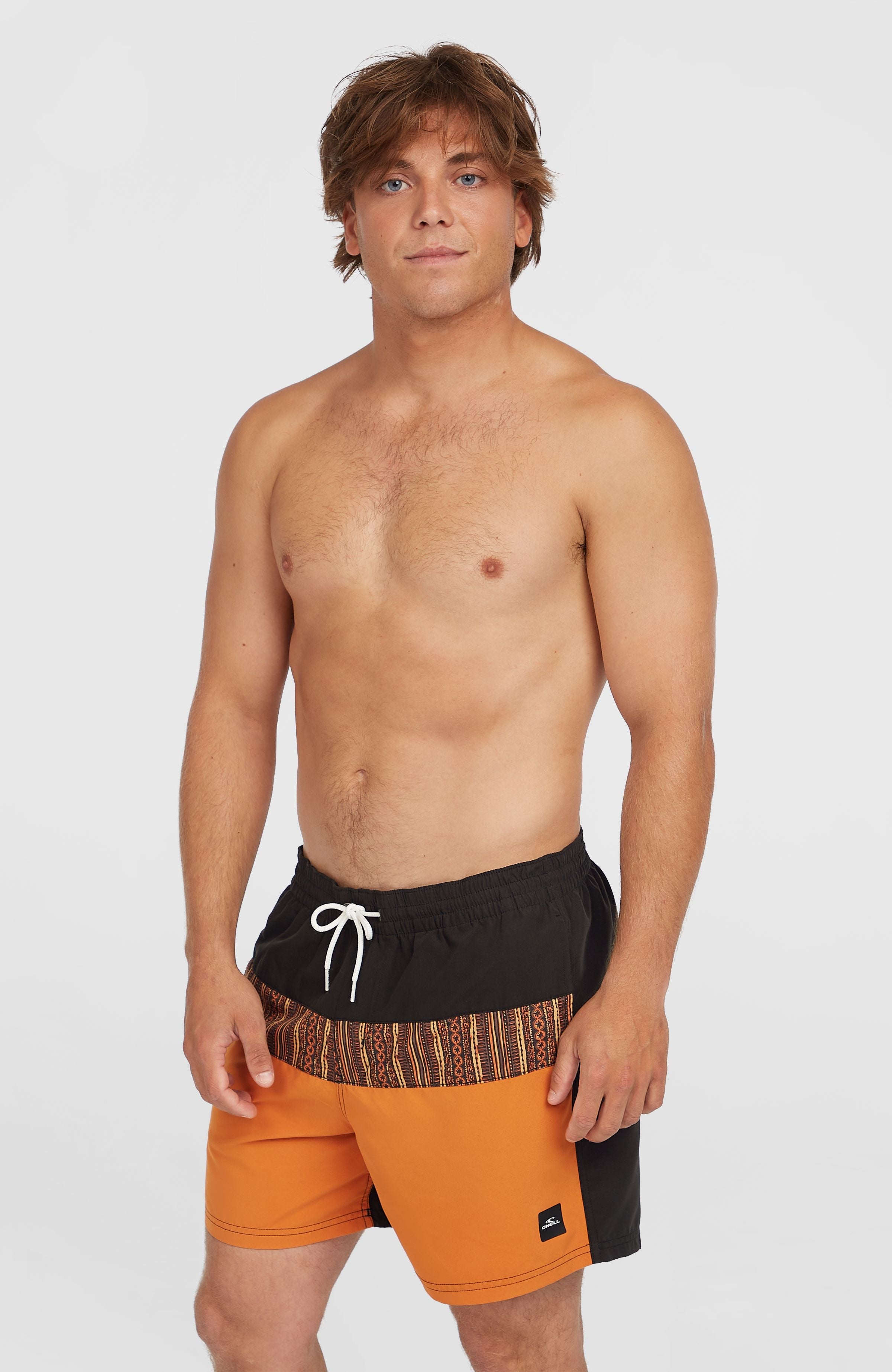 Cali Block 15'' Swim Shorts Orange Pressed Lines