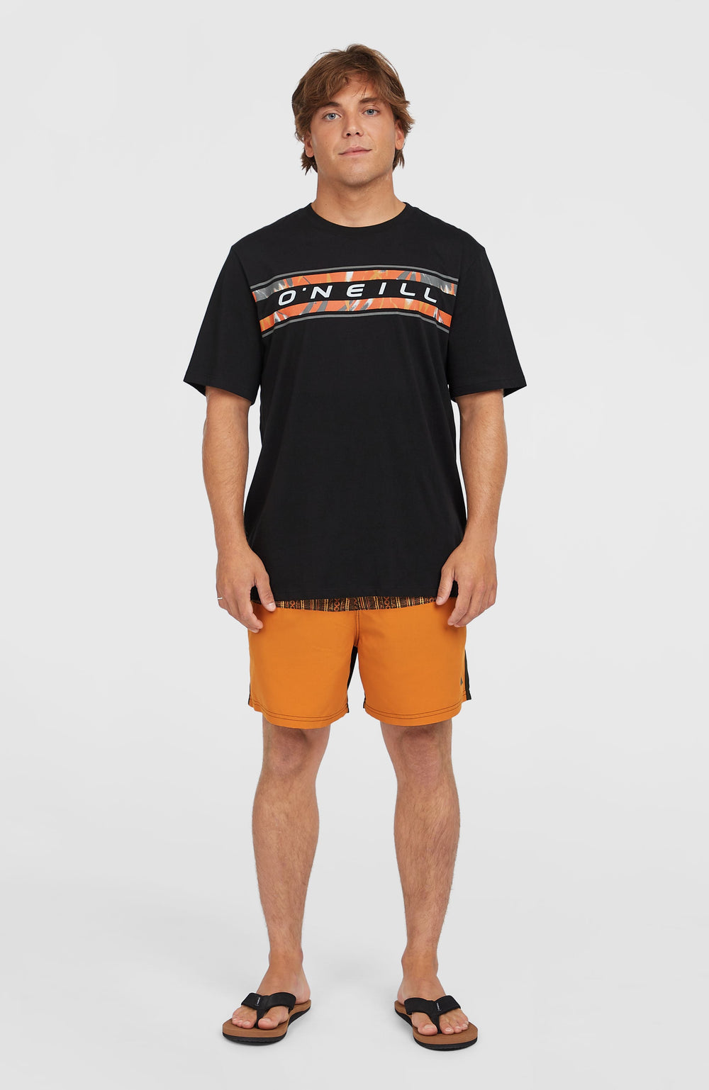 Cali Block 15'' Swim Shorts Orange Pressed Lines