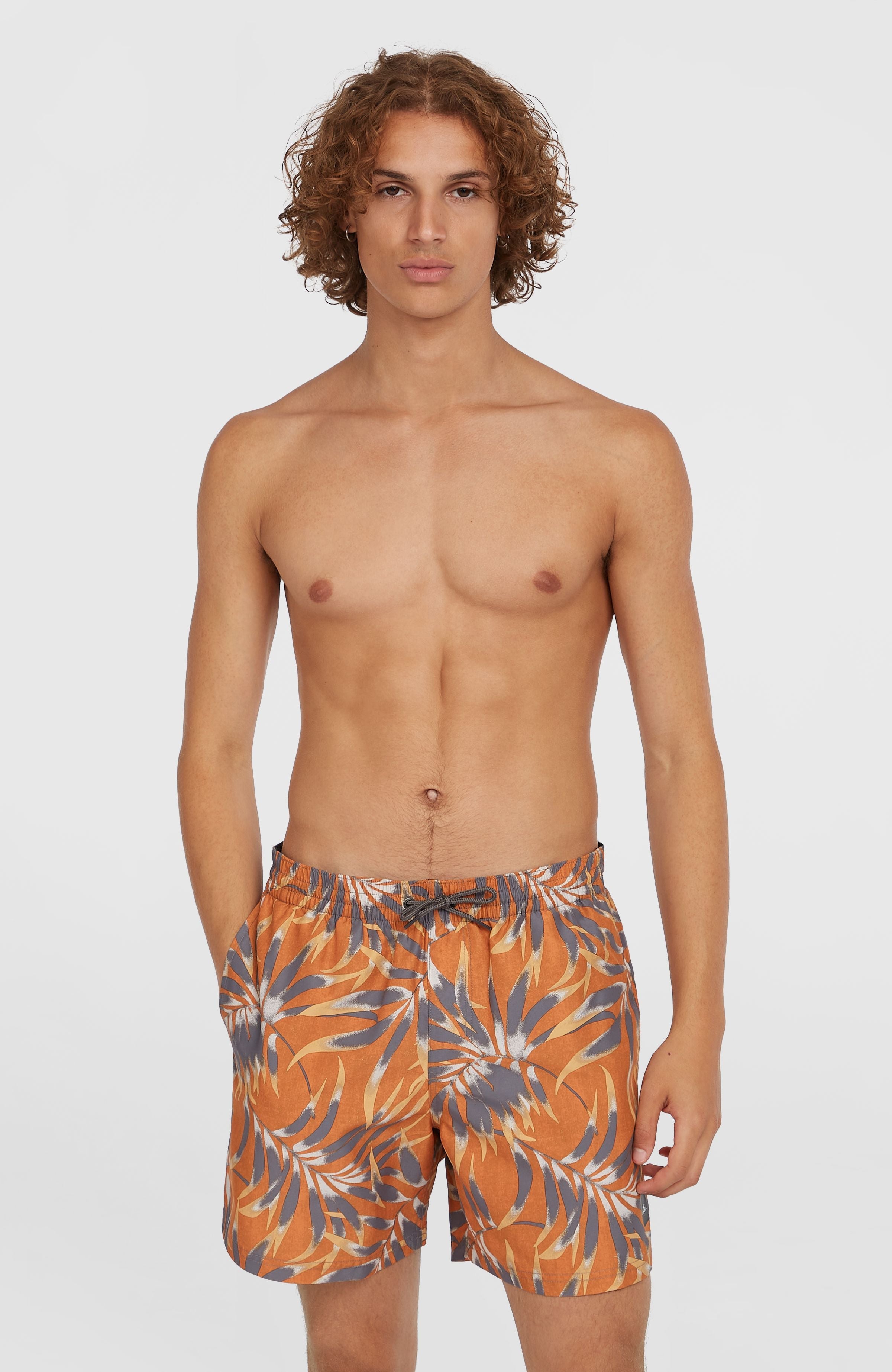 Cali Floral 16'' Swim Shorts Orange Dipped Leaves