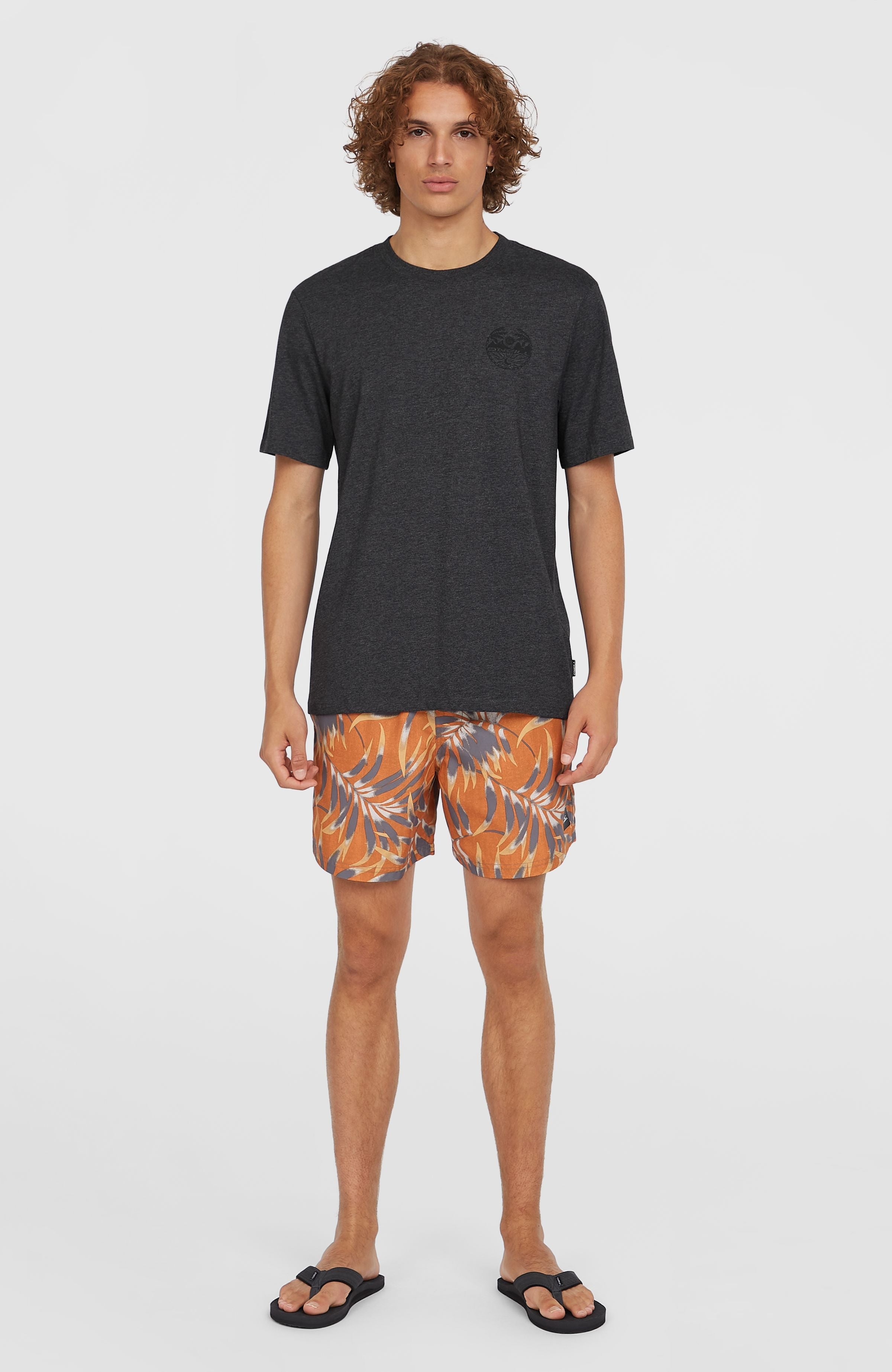 Cali Floral 16'' Swim Shorts Orange Dipped Leaves