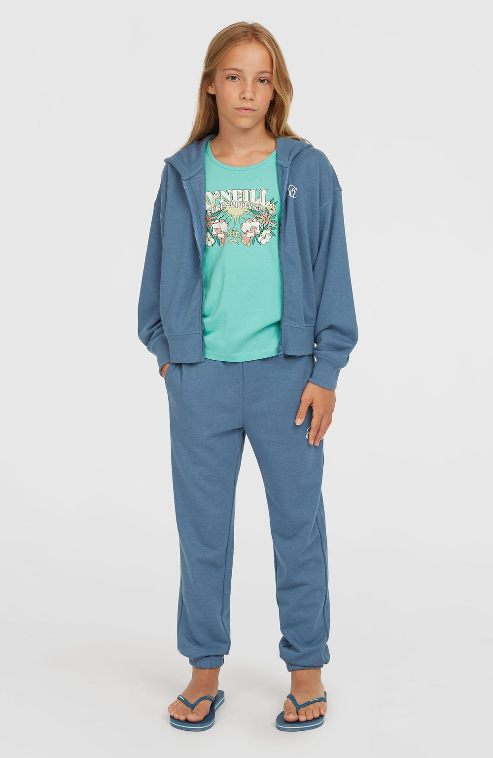 Script Falf-Zip Hoodie Copen Blue