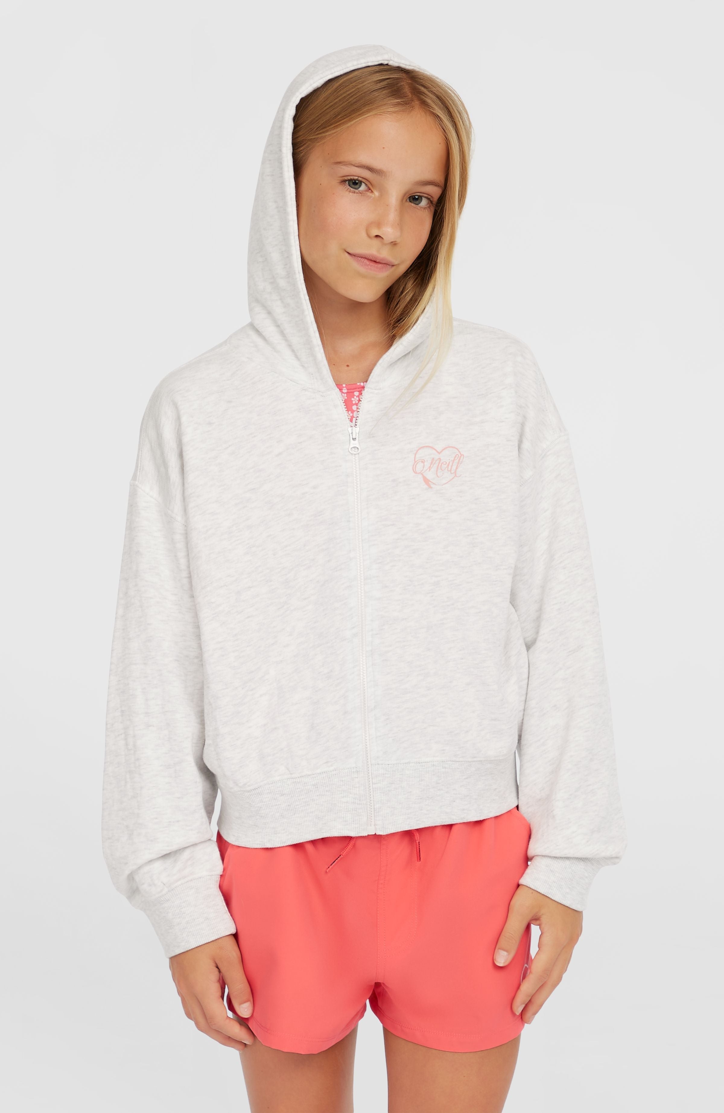Script Falf-Zip Hoodie White Melange