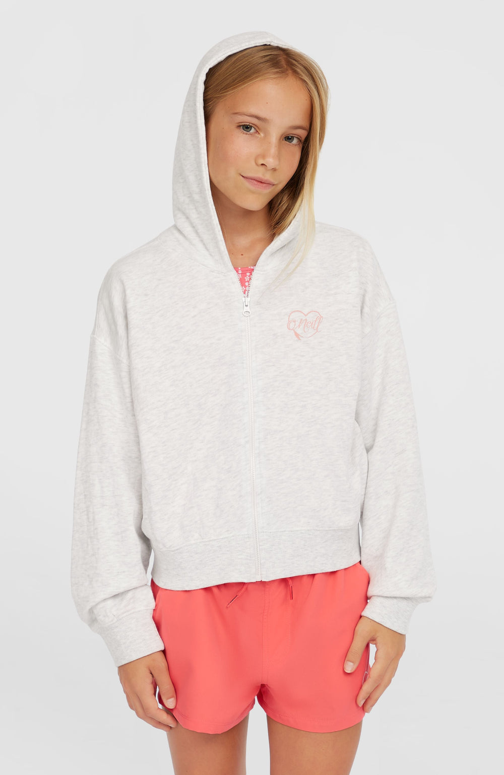 Script Falf-Zip Hoodie White Melange