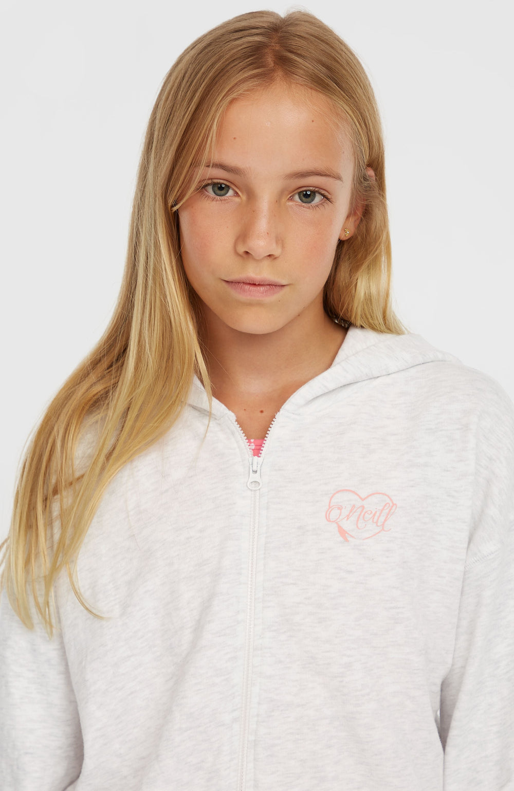 Script Falf-Zip Hoodie White Melange
